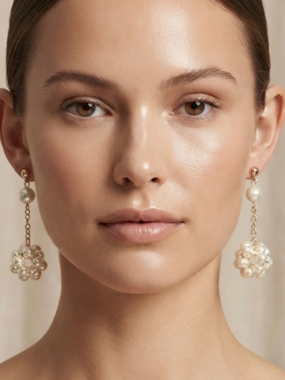 Elegant Pearl Cluster Drop Earrings - White